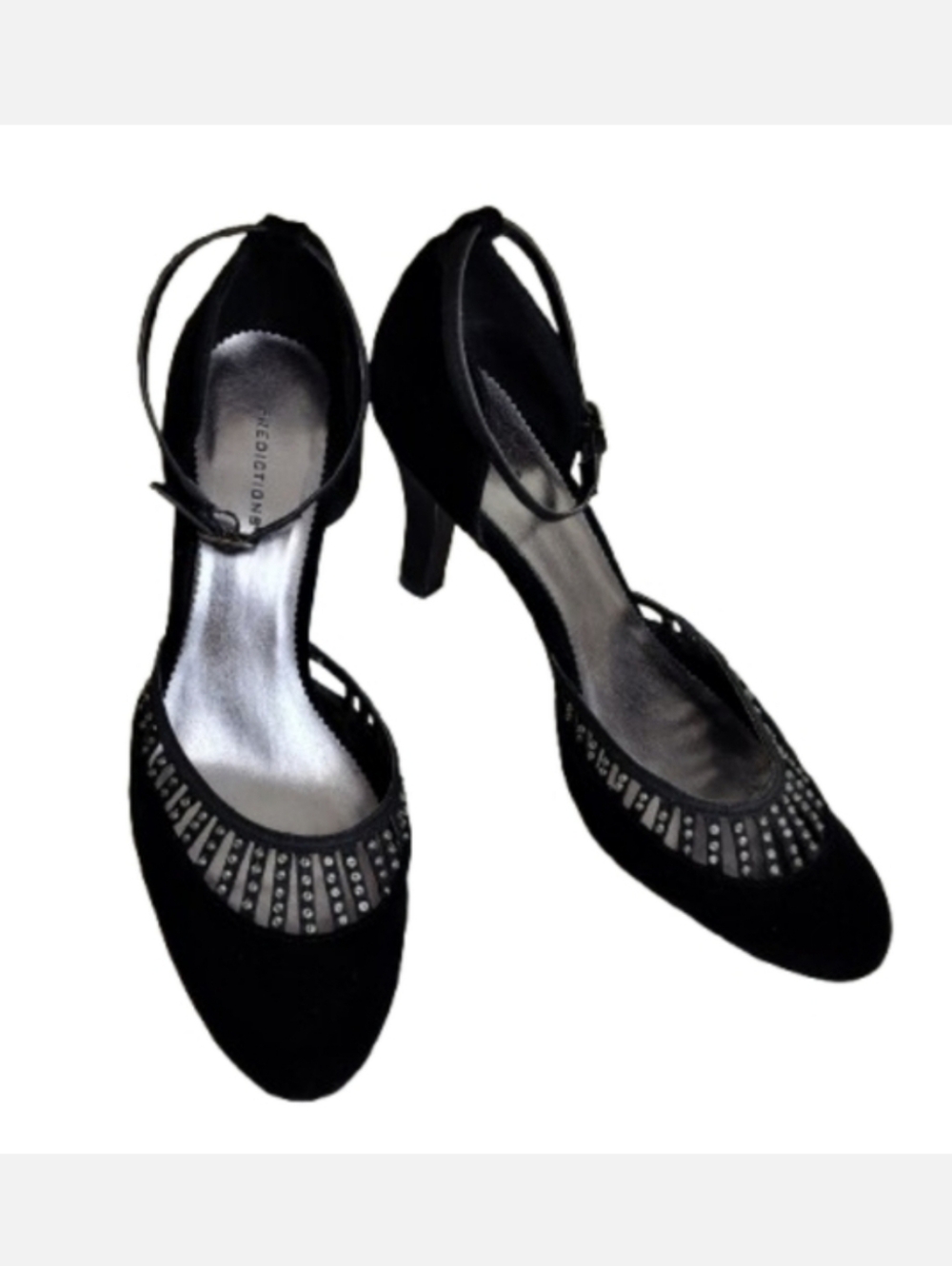 Predictions Black Studded Velvet Fabric Feel Dressy 3" Stiletto High Heels Shoes
